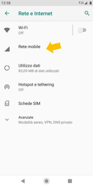3 Seleziona Rete Mobile